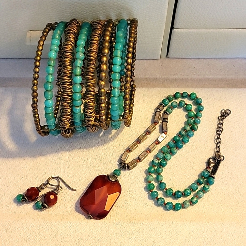 Boho Beaded Jewelry Bundle - Bracelet Earrings & Necklace